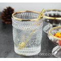 embossed clear water glass cup with gold rim